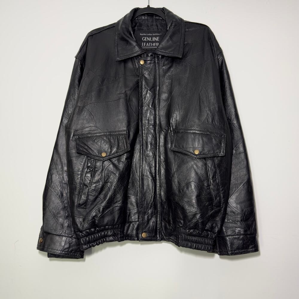 NAPOLINE LEATHER OUTFITTERS Vintage Black Patchwork Bomber Jacket  Size L Large